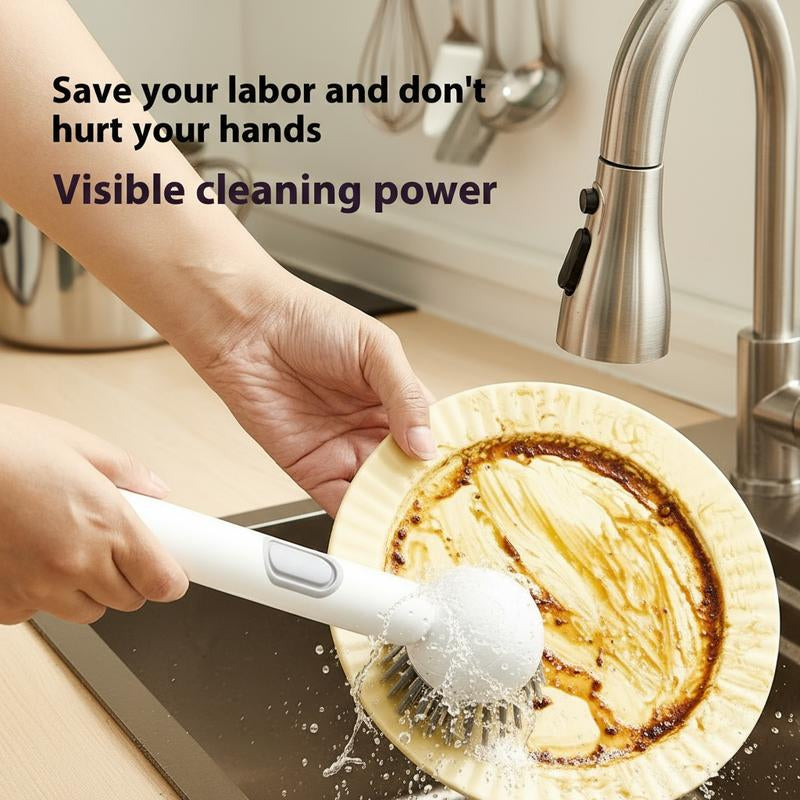 6-In-1 Dish Brush with Detergent Dispenser 360° Rotating Scrubber for Pots Pans Dishes & Utensils Adjustable Angles Non-Slip Grip Handle Durable PET Bristles Ergonomic Design Anti-Slip Grip Integrated Soap Dispenser